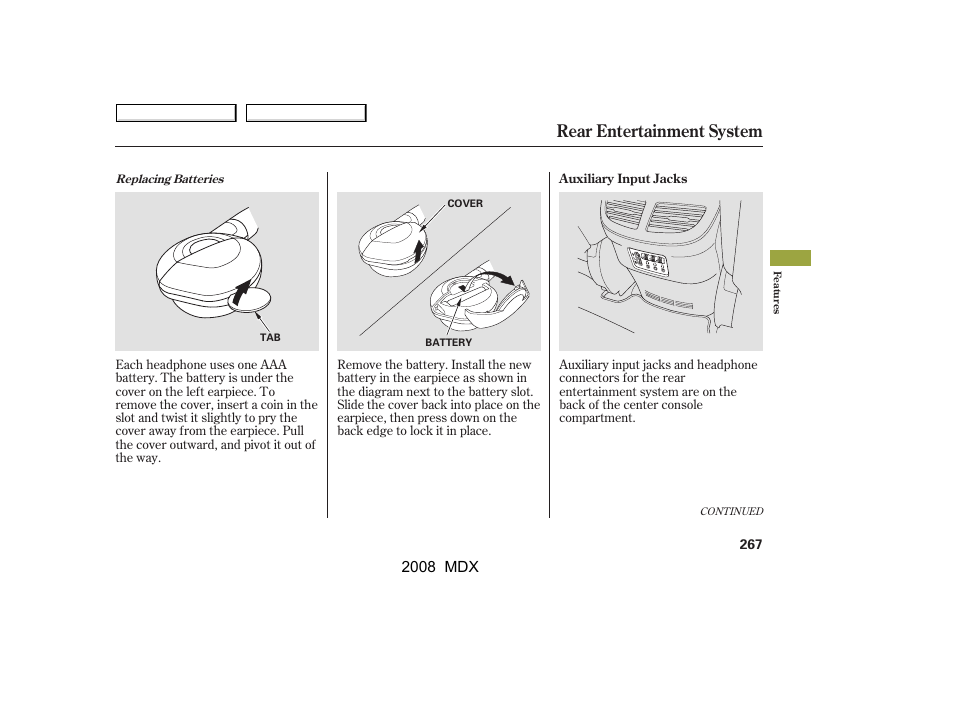 Rear entertainment system | Acura 2008 MDX - Owner's Manual User Manual | Page 271 / 489