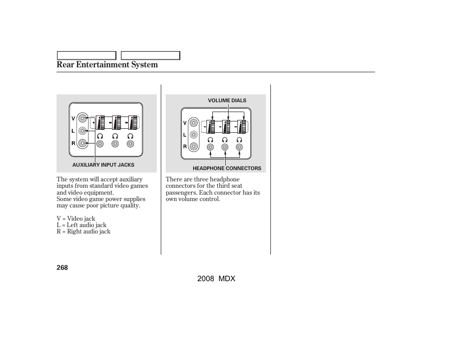 Rear entertainment system | Acura 2008 MDX - Owner's Manual User Manual | Page 272 / 489