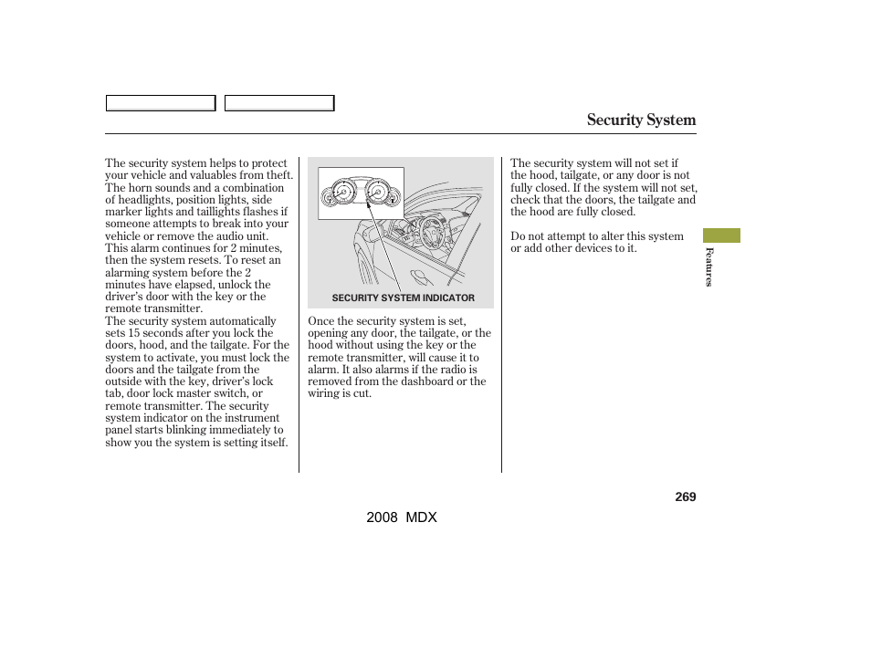 Security system | Acura 2008 MDX - Owner's Manual User Manual | Page 273 / 489