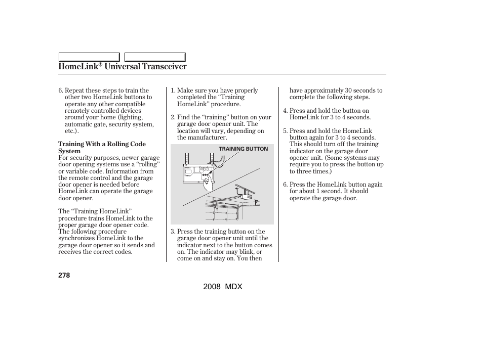 Homelink universal transceiver | Acura 2008 MDX - Owner's Manual User Manual | Page 282 / 489