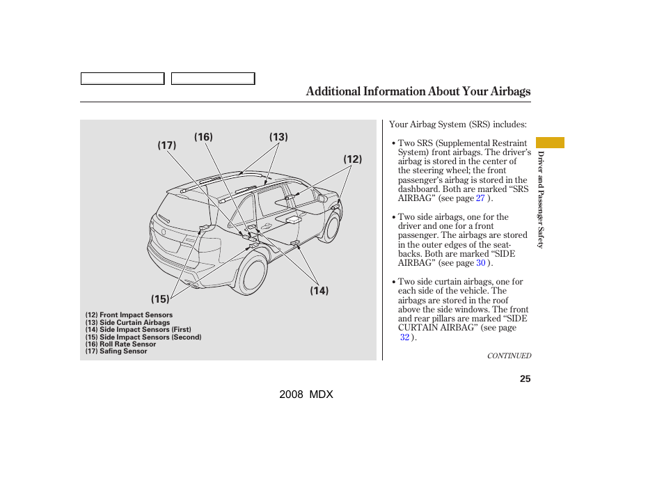 Additional information about your airbags | Acura 2008 MDX - Owner's Manual User Manual | Page 29 / 489