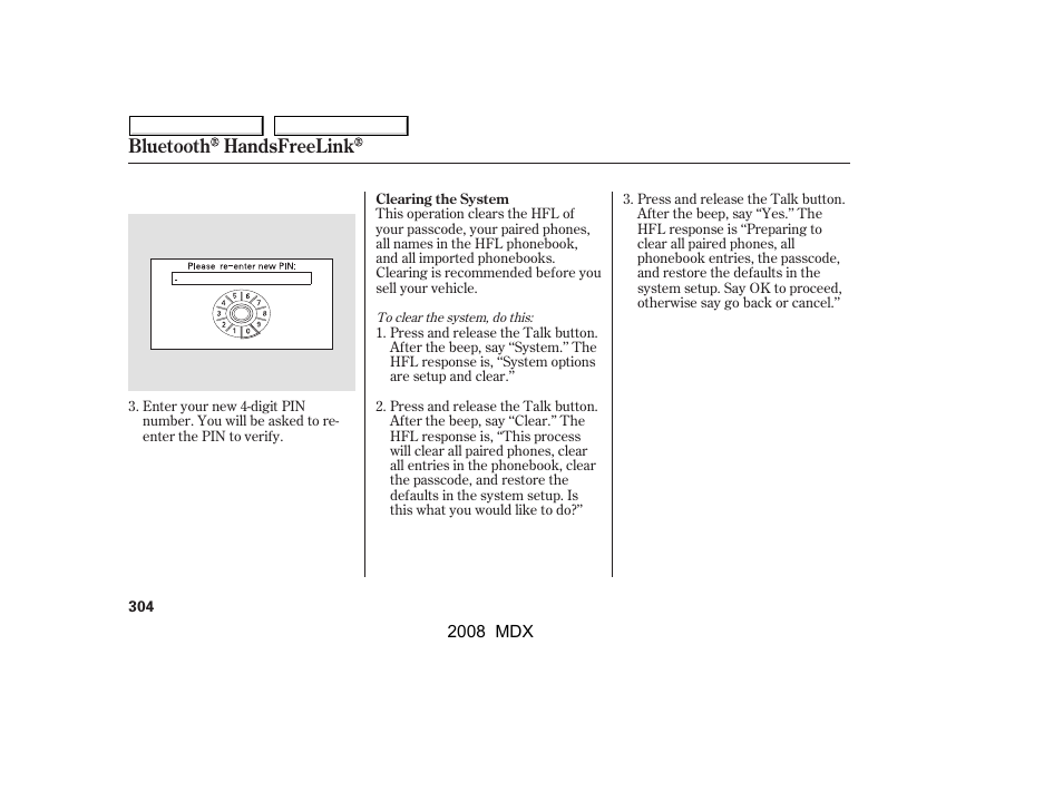 Bluetooth handsfreelink | Acura 2008 MDX - Owner's Manual User Manual | Page 308 / 489