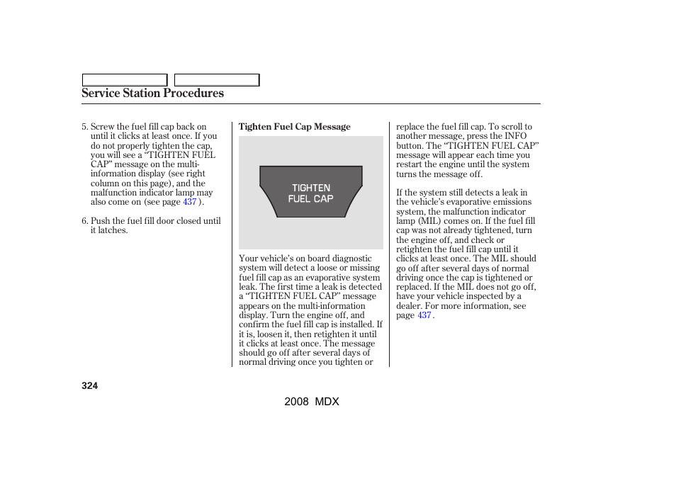 Service station procedures | Acura 2008 MDX - Owner's Manual User Manual | Page 328 / 489