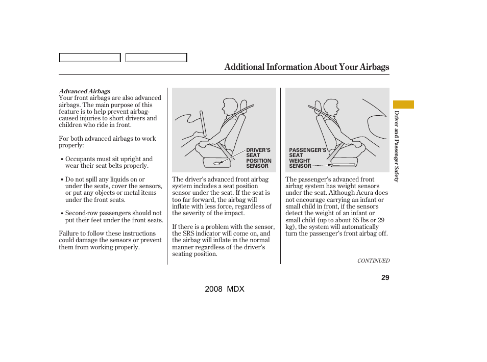 Additional information about your airbags | Acura 2008 MDX - Owner's Manual User Manual | Page 33 / 489