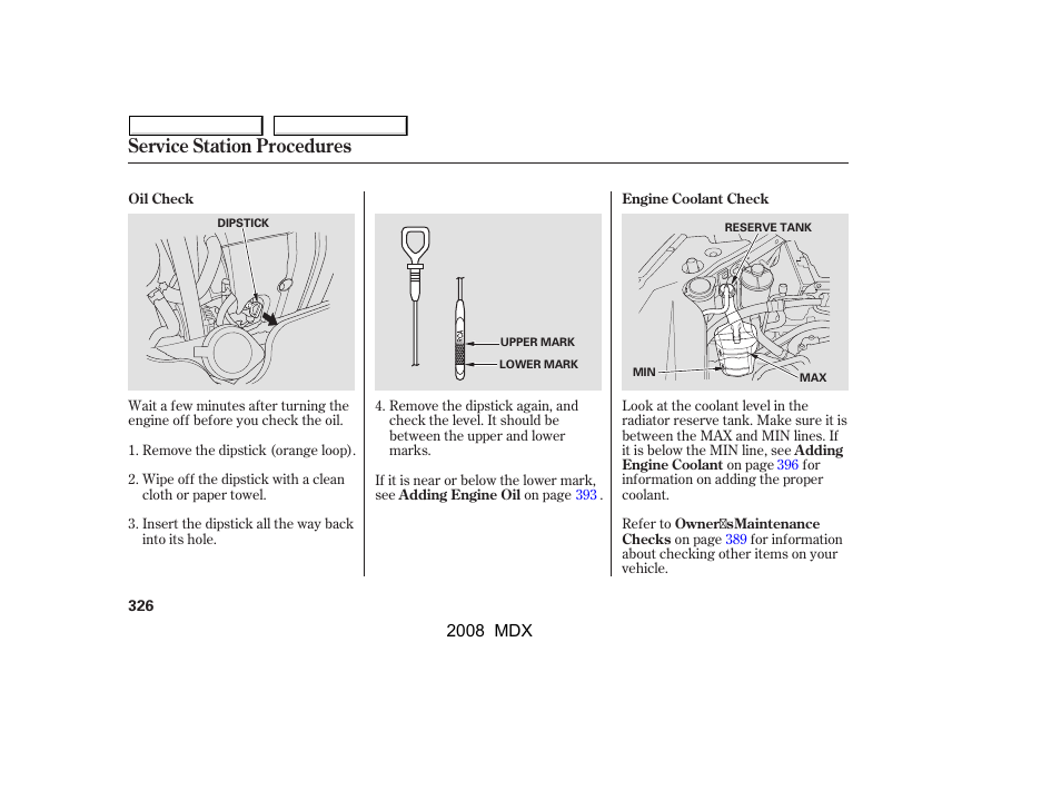 Service station procedures | Acura 2008 MDX - Owner's Manual User Manual | Page 330 / 489