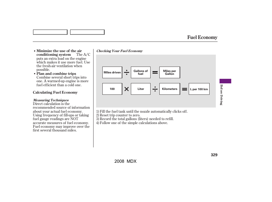 Fuel economy, 2008 mdx | Acura 2008 MDX - Owner's Manual User Manual | Page 333 / 489