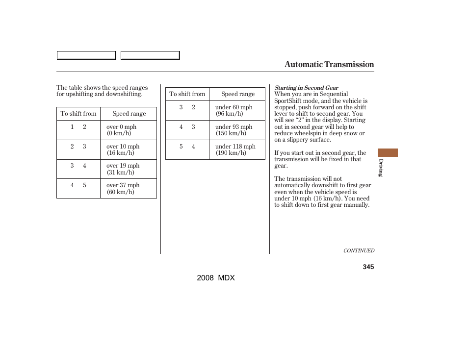 Automatic transmission | Acura 2008 MDX - Owner's Manual User Manual | Page 349 / 489