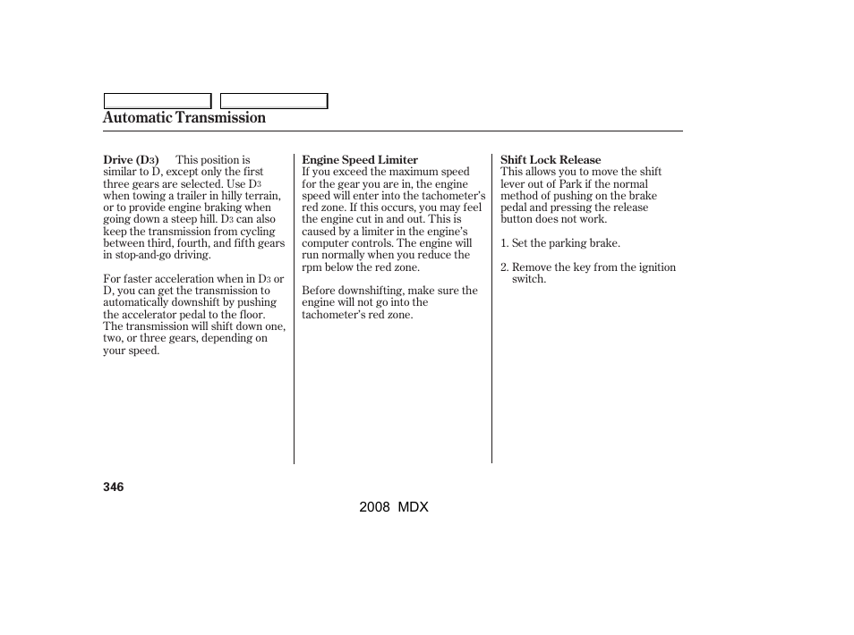 Automatic transmission | Acura 2008 MDX - Owner's Manual User Manual | Page 350 / 489