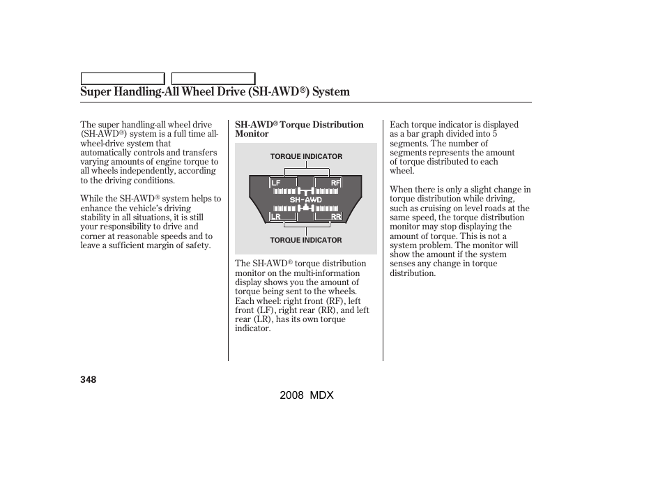 System, Super handling-all wheel drive (sh-awd | Acura 2008 MDX - Owner's Manual User Manual | Page 352 / 489