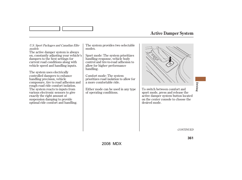 Active damper system | Acura 2008 MDX - Owner's Manual User Manual | Page 365 / 489