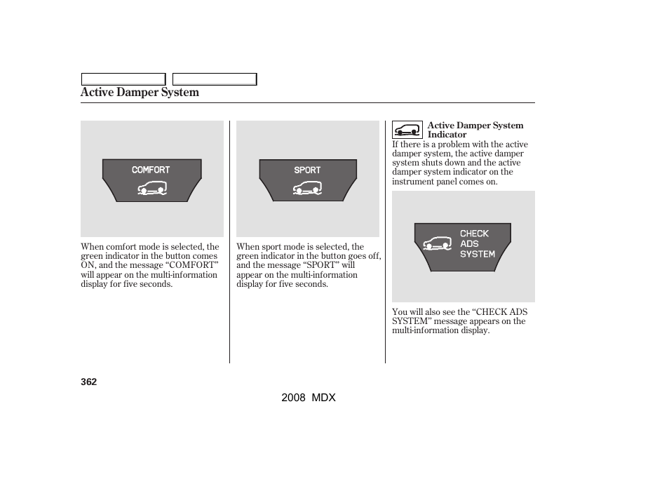 Active damper system | Acura 2008 MDX - Owner's Manual User Manual | Page 366 / 489