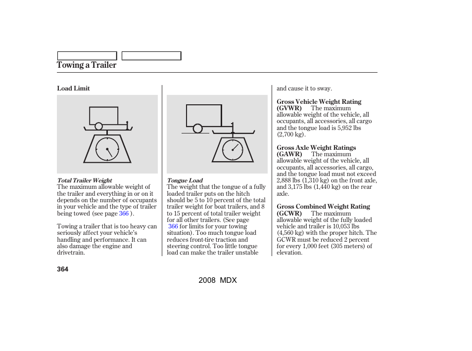 Towing a trailer | Acura 2008 MDX - Owner's Manual User Manual | Page 368 / 489