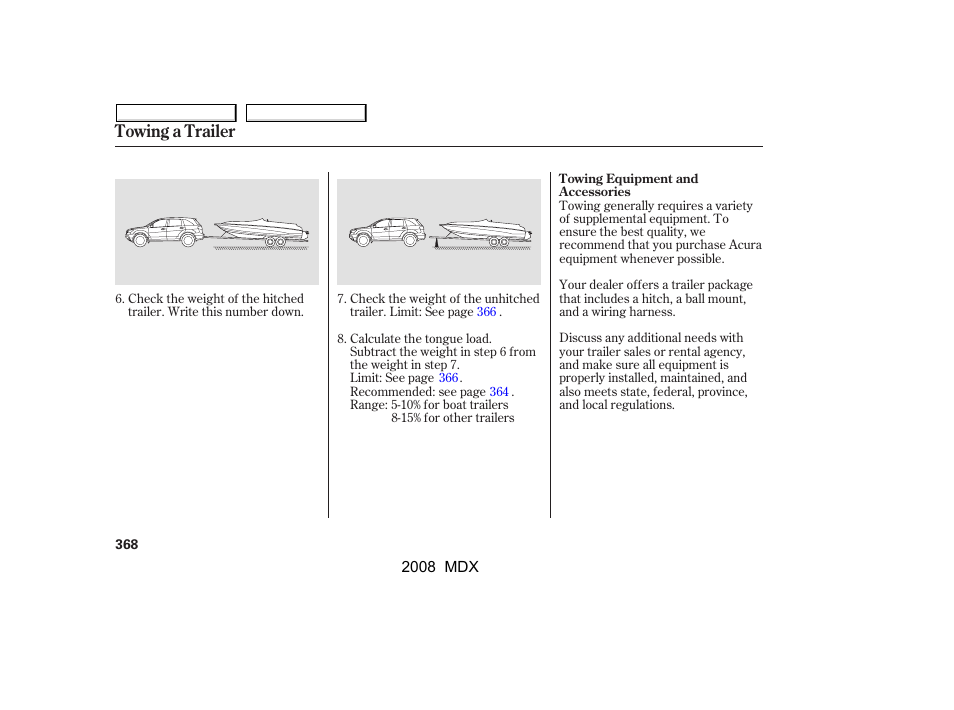 Towing a trailer | Acura 2008 MDX - Owner's Manual User Manual | Page 372 / 489