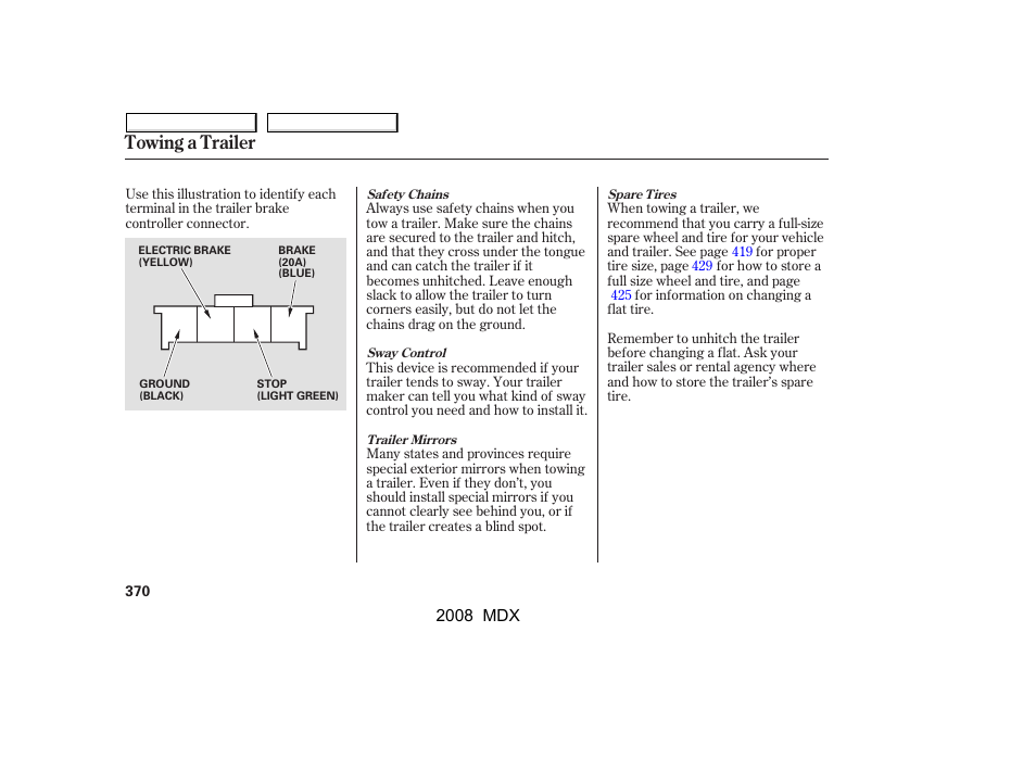 Towing a trailer | Acura 2008 MDX - Owner's Manual User Manual | Page 374 / 489