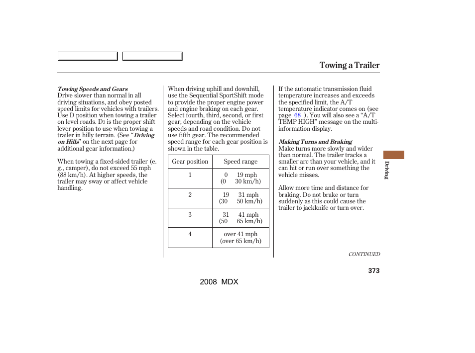 Towing a trailer | Acura 2008 MDX - Owner's Manual User Manual | Page 377 / 489