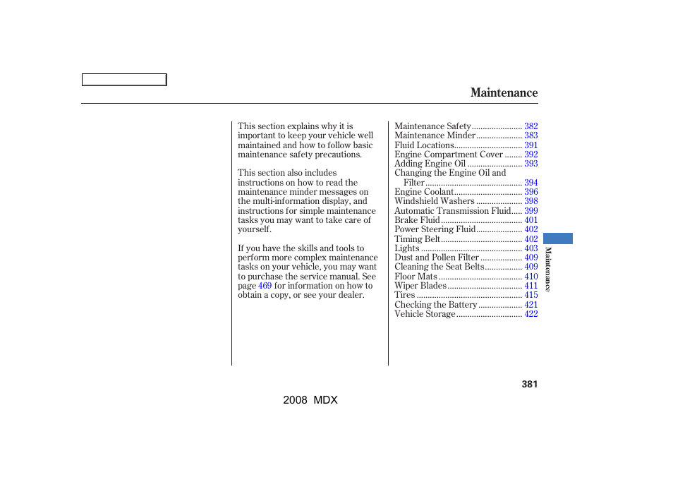 Maintenance | Acura 2008 MDX - Owner's Manual User Manual | Page 385 / 489