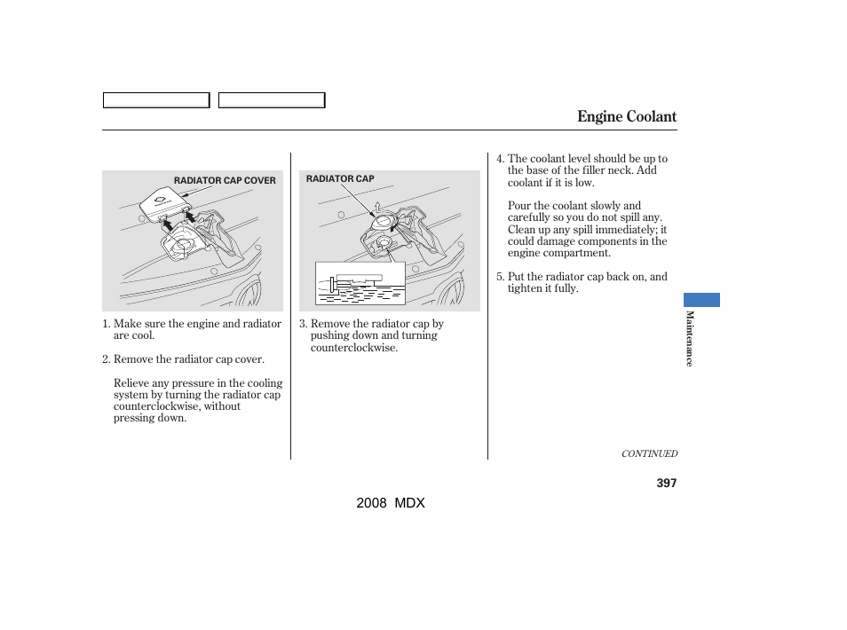 Engine coolant | Acura 2008 MDX - Owner's Manual User Manual | Page 401 / 489