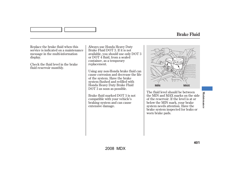 Brake fluid | Acura 2008 MDX - Owner's Manual User Manual | Page 405 / 489