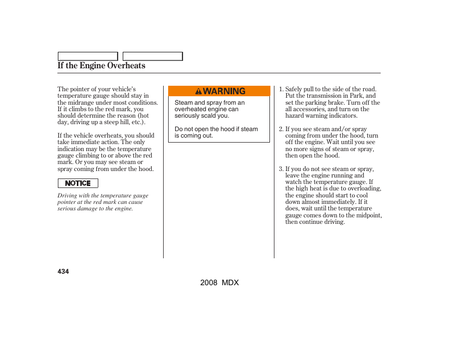 If the engine overheats | Acura 2008 MDX - Owner's Manual User Manual | Page 438 / 489