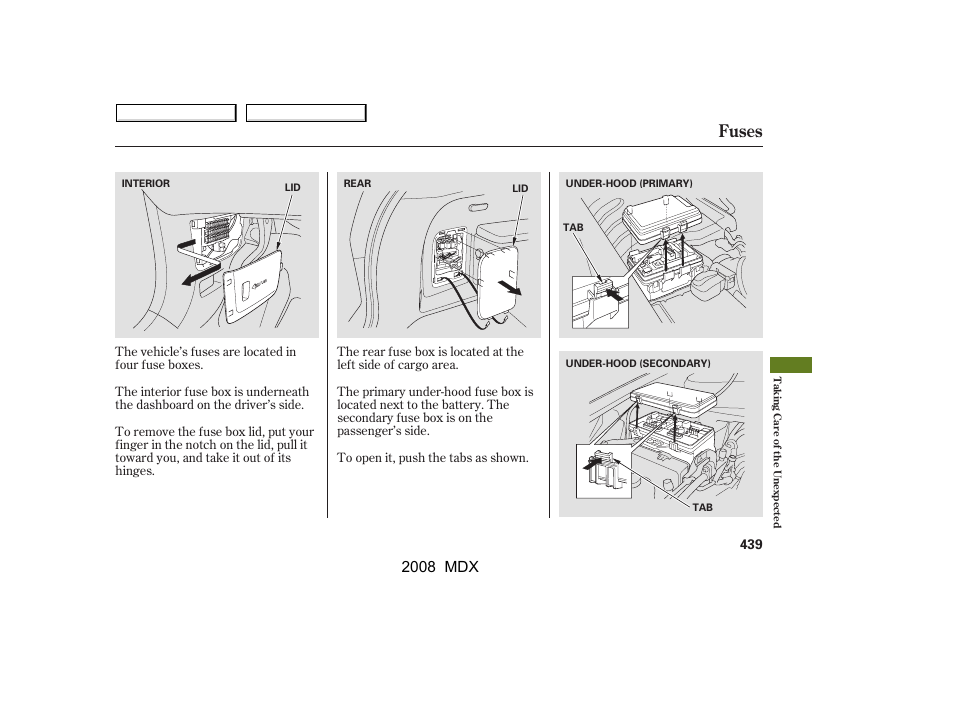 Fuses, 2008 mdx | Acura 2008 MDX - Owner's Manual User Manual | Page 443 / 489