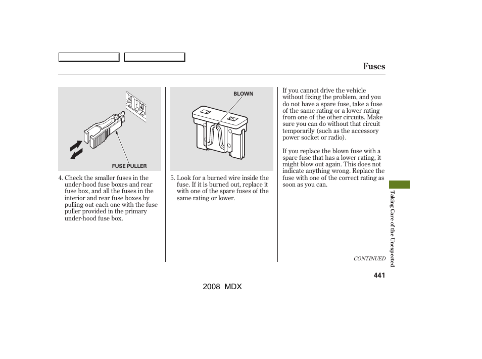 Fuses, 2008 mdx | Acura 2008 MDX - Owner's Manual User Manual | Page 445 / 489