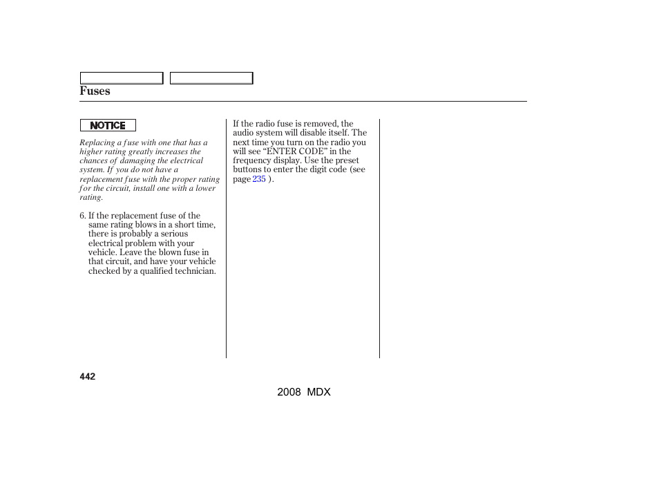 Fuses | Acura 2008 MDX - Owner's Manual User Manual | Page 446 / 489