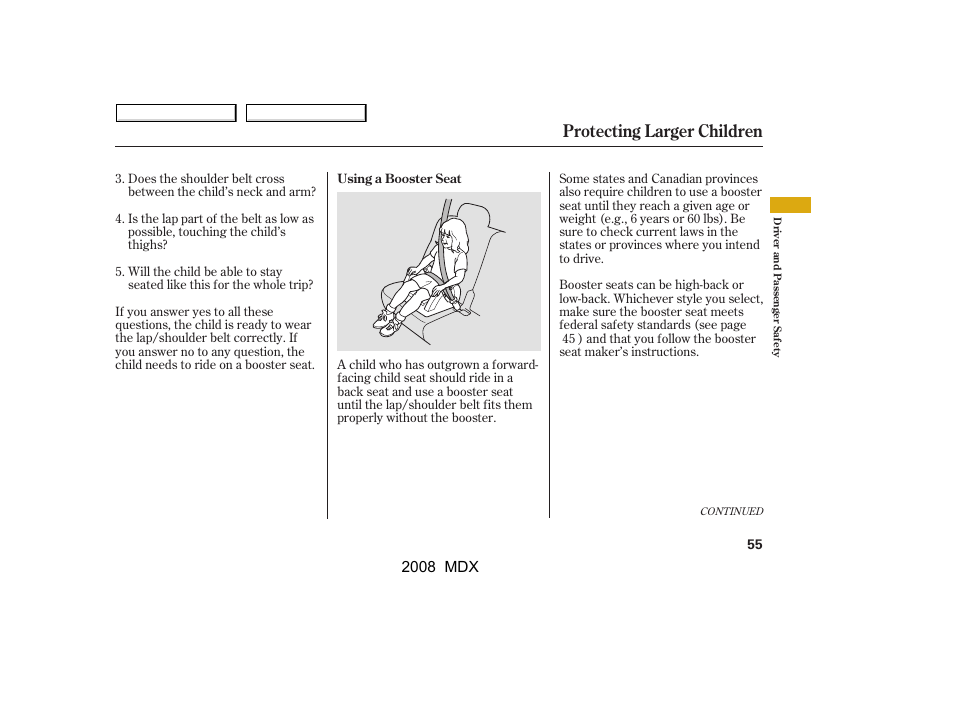 Protecting larger children | Acura 2008 MDX - Owner's Manual User Manual | Page 59 / 489