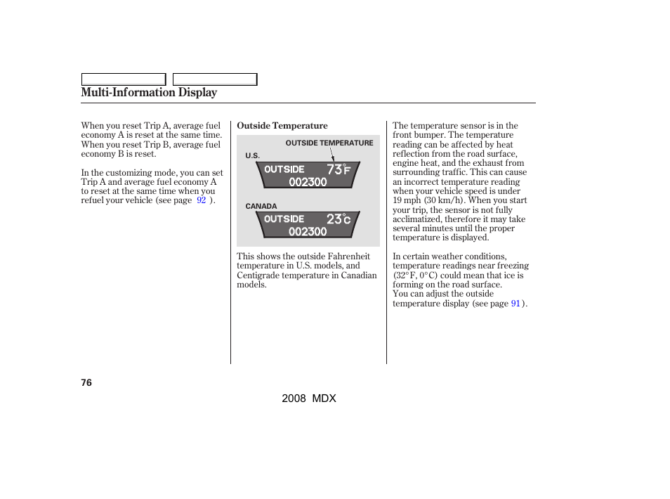 Multi-information display | Acura 2008 MDX - Owner's Manual User Manual | Page 80 / 489