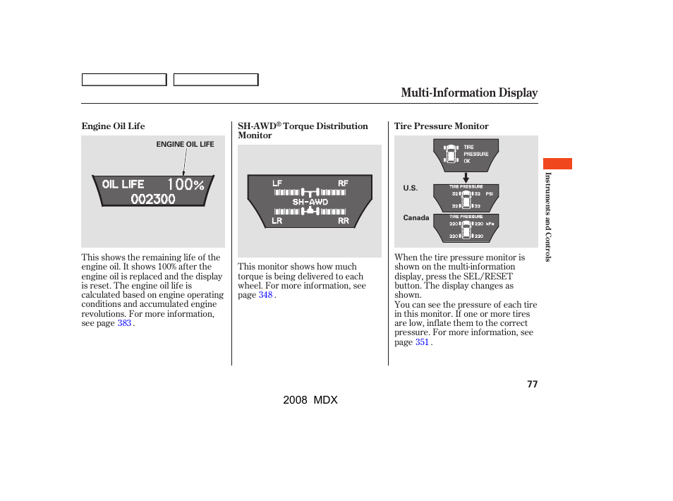 Multi-information display | Acura 2008 MDX - Owner's Manual User Manual | Page 81 / 489