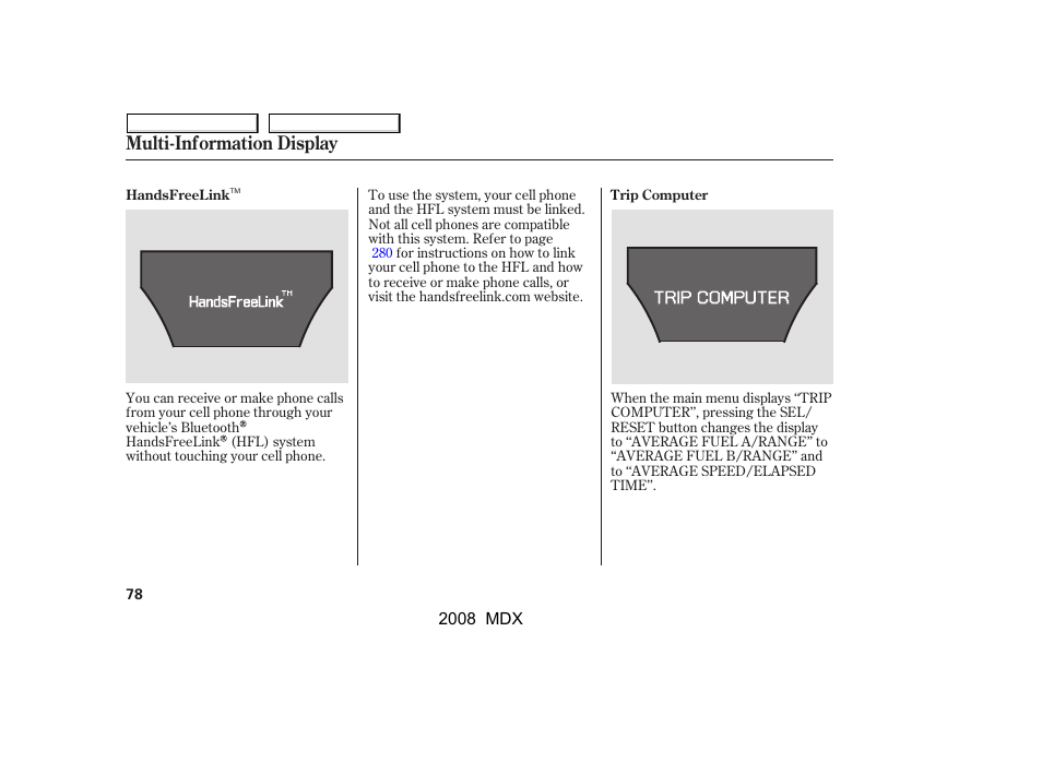 Multi-information display | Acura 2008 MDX - Owner's Manual User Manual | Page 82 / 489