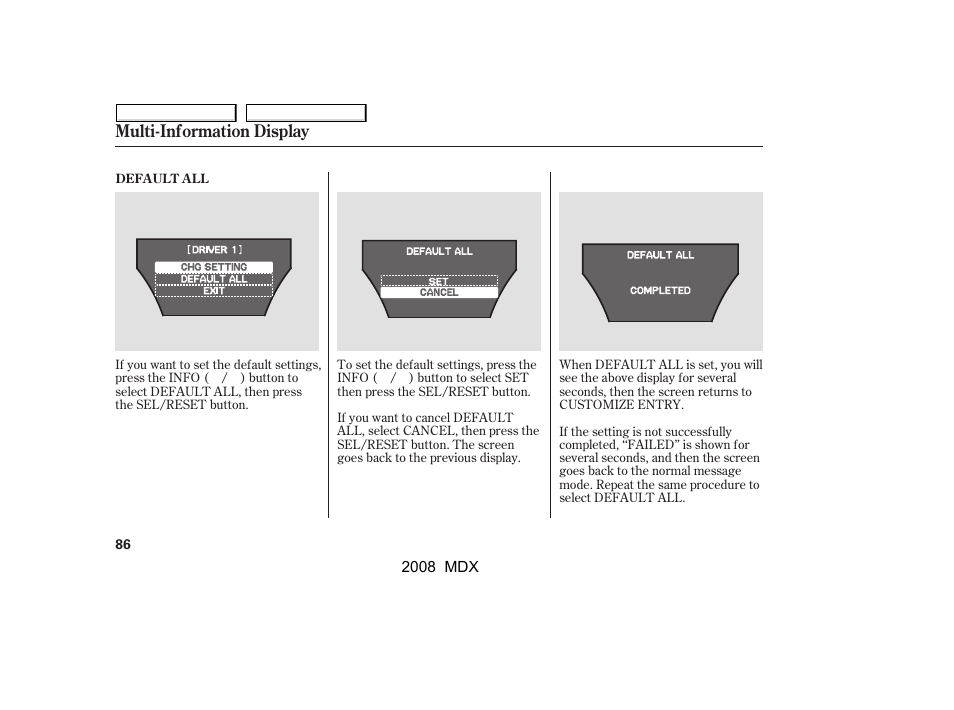 Multi-information display | Acura 2008 MDX - Owner's Manual User Manual | Page 90 / 489