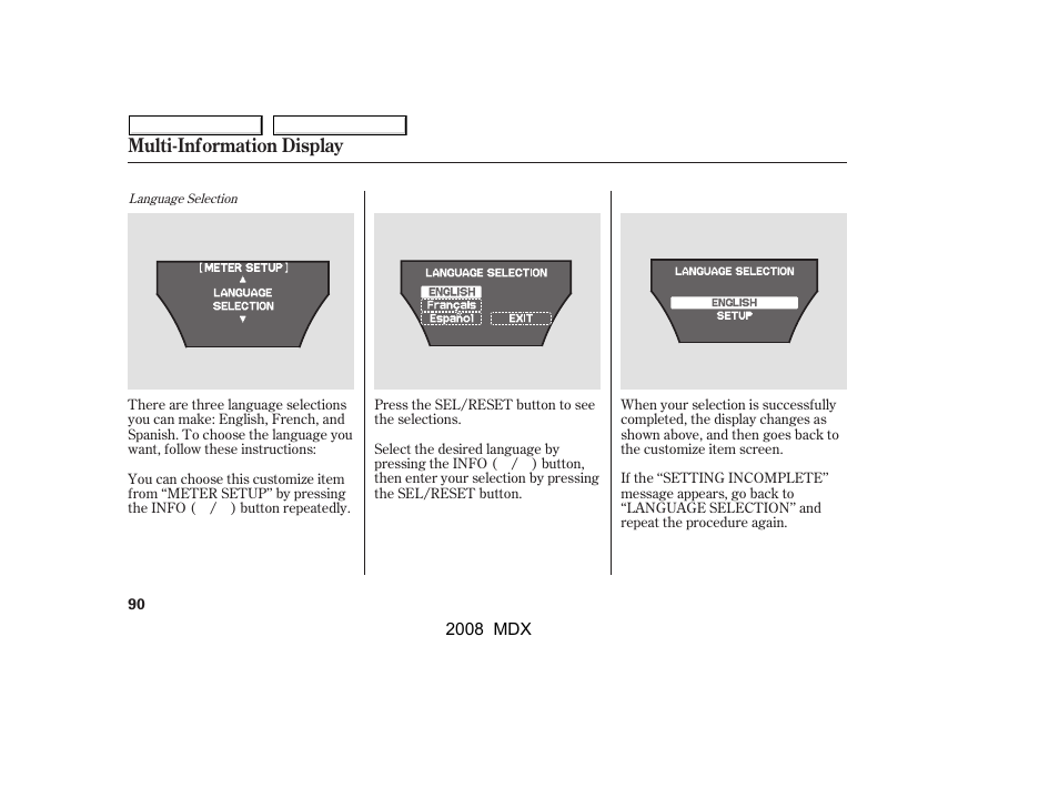 Multi-information display | Acura 2008 MDX - Owner's Manual User Manual | Page 94 / 489