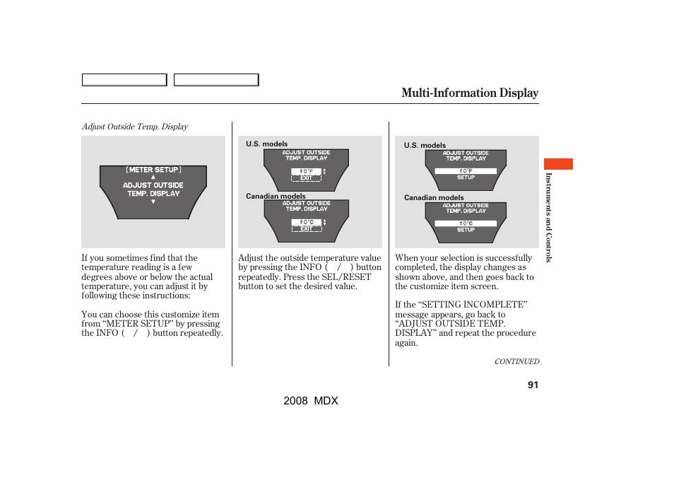 Multi-information display, 2008 mdx | Acura 2008 MDX - Owner's Manual User Manual | Page 95 / 489