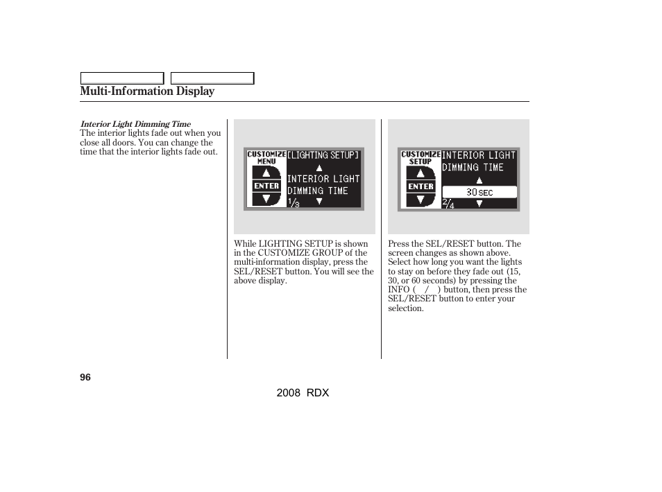 Multi-information display | Acura 2008 RDX - Owner's Manual User Manual | Page 100 / 433