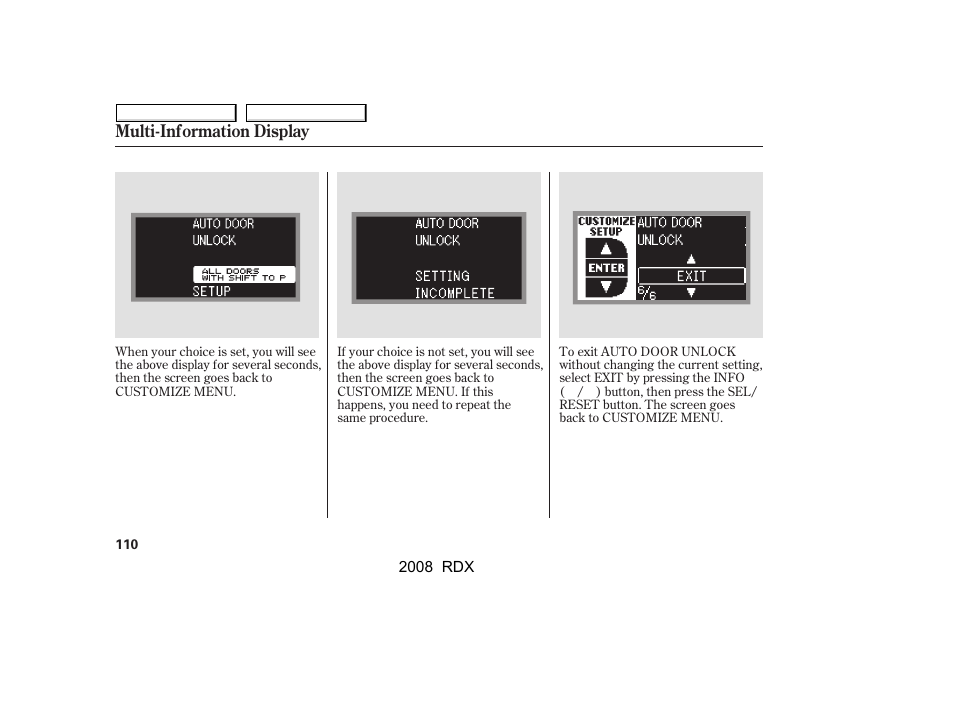 Multi-information display | Acura 2008 RDX - Owner's Manual User Manual | Page 114 / 433
