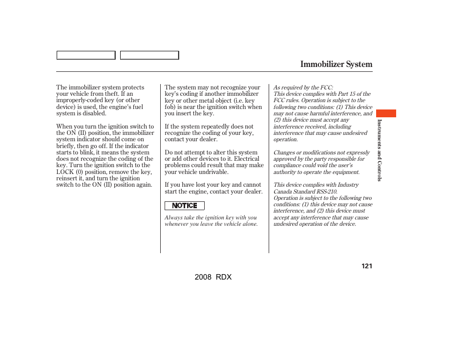 Immobilizer system, 2008 rdx | Acura 2008 RDX - Owner's Manual User Manual | Page 125 / 433