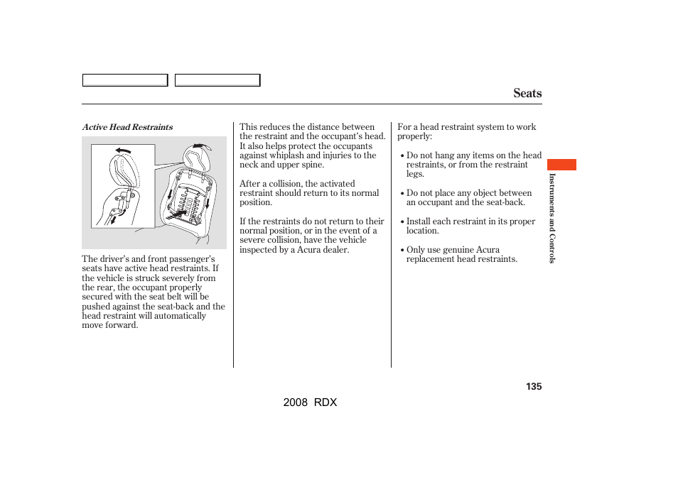 Seats, 2008 rdx | Acura 2008 RDX - Owner's Manual User Manual | Page 139 / 433