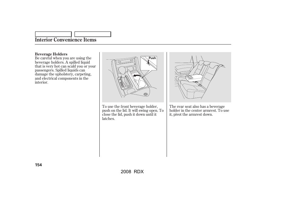 Interior convenience items | Acura 2008 RDX - Owner's Manual User Manual | Page 158 / 433