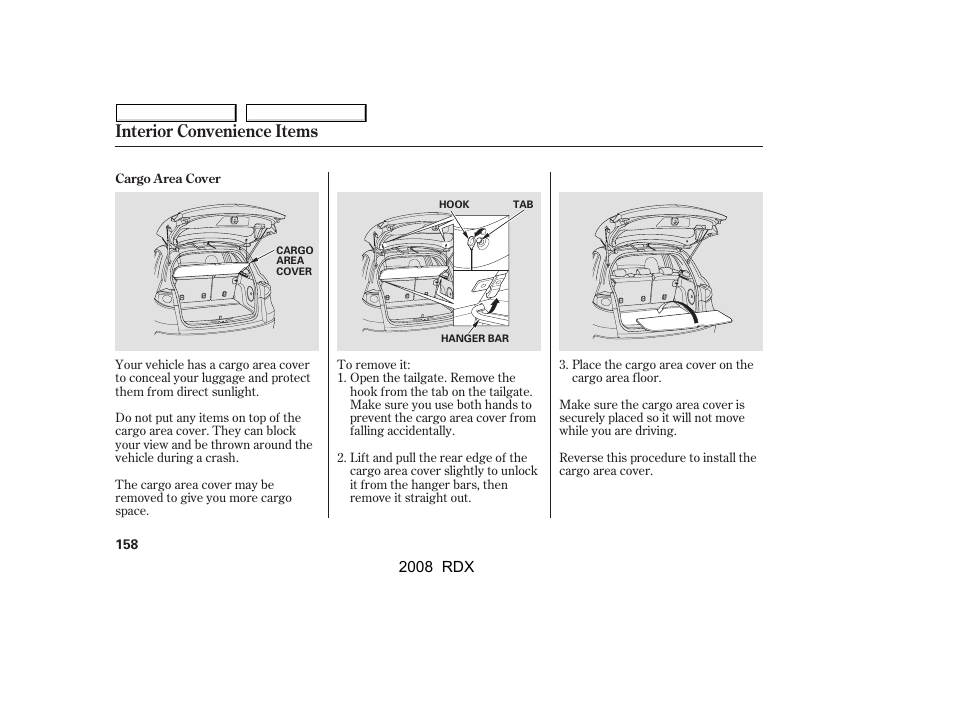 Interior convenience items | Acura 2008 RDX - Owner's Manual User Manual | Page 162 / 433