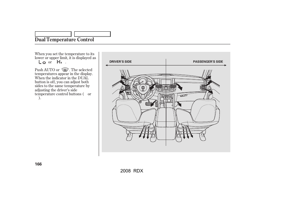 Dual temperature control | Acura 2008 RDX - Owner's Manual User Manual | Page 170 / 433
