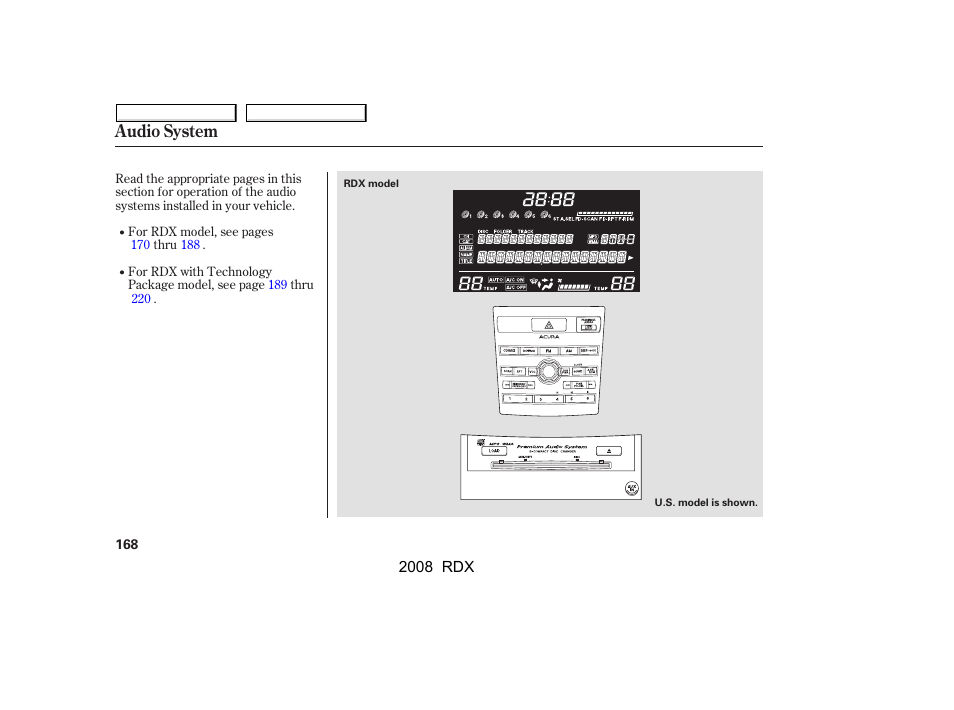 Audio system | Acura 2008 RDX - Owner's Manual User Manual | Page 172 / 433