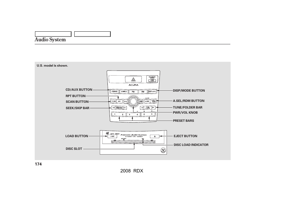 Audio system, 2008 rdx | Acura 2008 RDX - Owner's Manual User Manual | Page 178 / 433