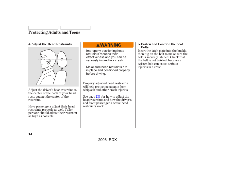 Protecting adults and teens | Acura 2008 RDX - Owner's Manual User Manual | Page 18 / 433