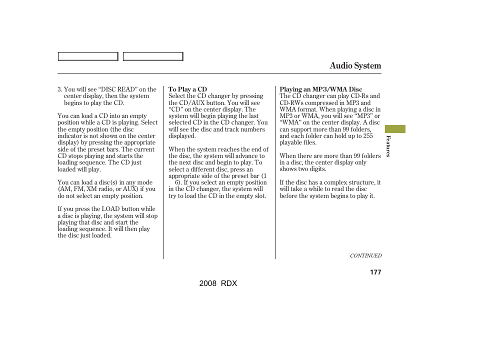 Audio system | Acura 2008 RDX - Owner's Manual User Manual | Page 181 / 433
