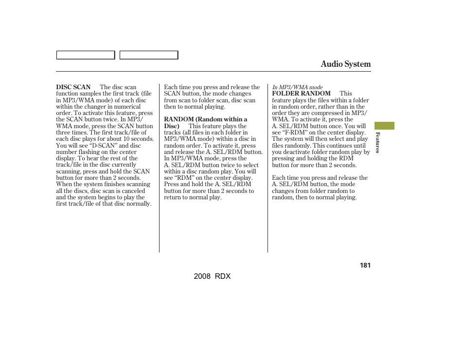 Audio system | Acura 2008 RDX - Owner's Manual User Manual | Page 185 / 433
