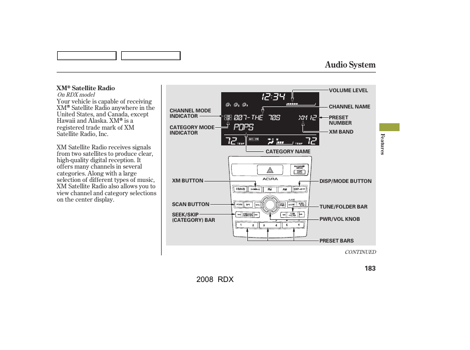 Audio system, 2008 rdx | Acura 2008 RDX - Owner's Manual User Manual | Page 187 / 433