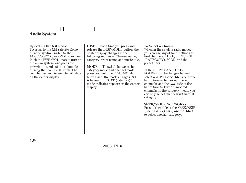 Audio system | Acura 2008 RDX - Owner's Manual User Manual | Page 188 / 433