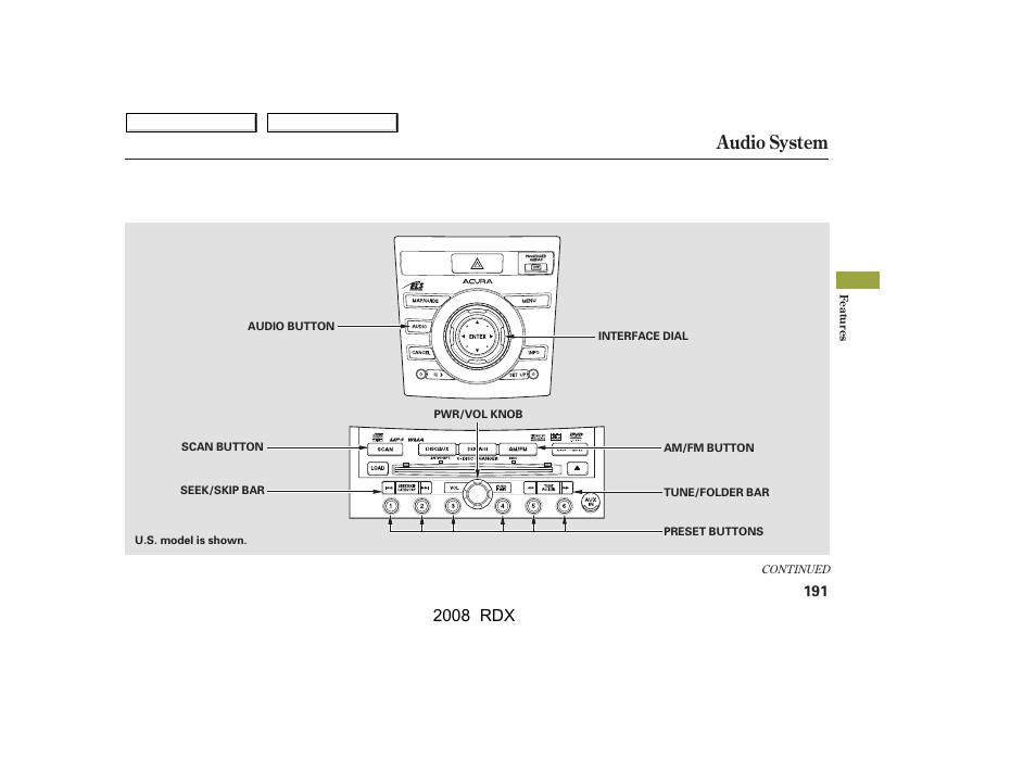 Audio system, 2008 rdx | Acura 2008 RDX - Owner's Manual User Manual | Page 195 / 433