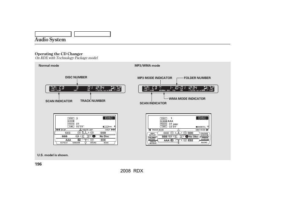 Audio system, 2008 rdx | Acura 2008 RDX - Owner's Manual User Manual | Page 200 / 433