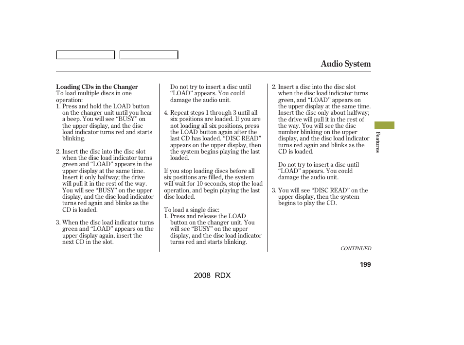 Audio system | Acura 2008 RDX - Owner's Manual User Manual | Page 203 / 433